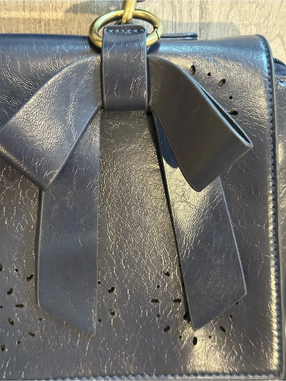 Walasa Pocketful of Sunshine Navy Leather Bow Satchel Crossbody Bag